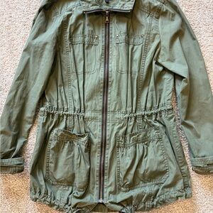 Express Vintage Olive Utility Jacket with Front Zip and Patch Pockets